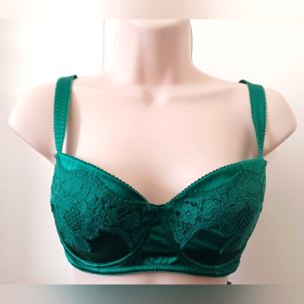 Dolce & Gabbana Green Balconcino Bra silk Floral Lace Women Underwear green 38b